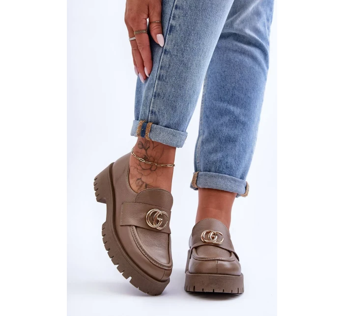 Dámské kožené polobotky s ozdobou tmavě béžové Rosefalls Dámské kožené polobotky s ozdobou tmavě béžové Rosefalls