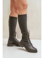 Nazouvací kozačky s ponožkovým svrškem tmavě zelené Iranel Nazouvací kozačky s ponožkovým svrškem tmavě zelené Iranel