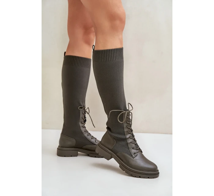 Nazouvací kozačky s ponožkovým svrškem tmavě zelené Iranel Nazouvací kozačky s ponožkovým svrškem tmavě zelené Iranel