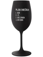 PLÁN DNEŠKA - VSTÁT - černá sklenice na víno 350 ml PLÁN DNEŠKA - VSTÁT - černá sklenice na víno 350 ml