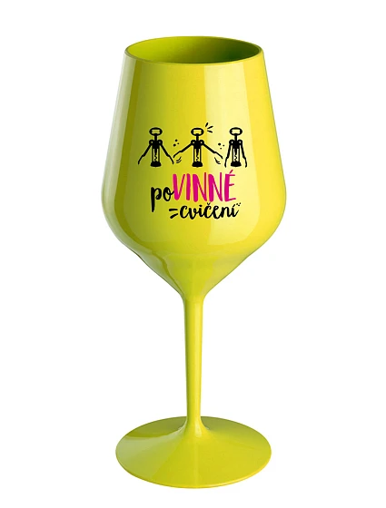 POVINNÉ CVIČENÍ - žlutá nerozbitná sklenice na víno 470 ml
