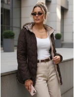 Dámská přechodná prošívaná bunda s odepínací kapucí hnědá TY5623