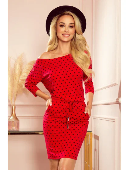 Dámské sportovní šaty se zavazováním a  barva s černými puntíky model 15095406 - numoco