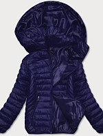 Dámská prošívaná bunda s kapucí v tmavě modré barvě (B0124-3)