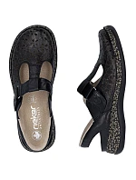 Dámské kožené ažurové sandály pohodlné široké černé Rieker 46397-00 Dámské kožené ažurové sandály pohodlné široké černé Rieker 46397-00