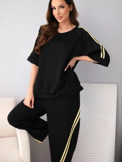 Dámský máslový komplet z viskózy mikina a kalhoty s lampasy černý