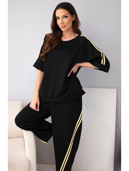 Dámský máslový komplet z viskózy mikina a kalhoty s lampasy černý Dámský máslový komplet z viskózy mikina a kalhoty s lampasy černý