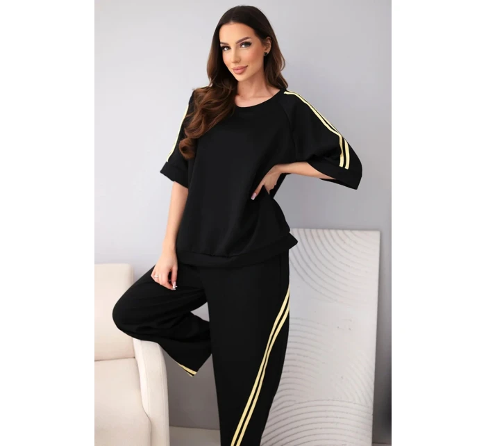 Dámský máslový komplet z viskózy mikina a kalhoty s lampasy černý Dámský máslový komplet z viskózy mikina a kalhoty s lampasy černý