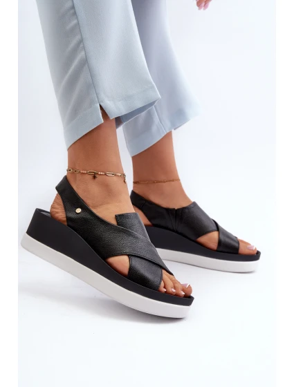 Zazoo 40256 Kožené sandály na klíně černé