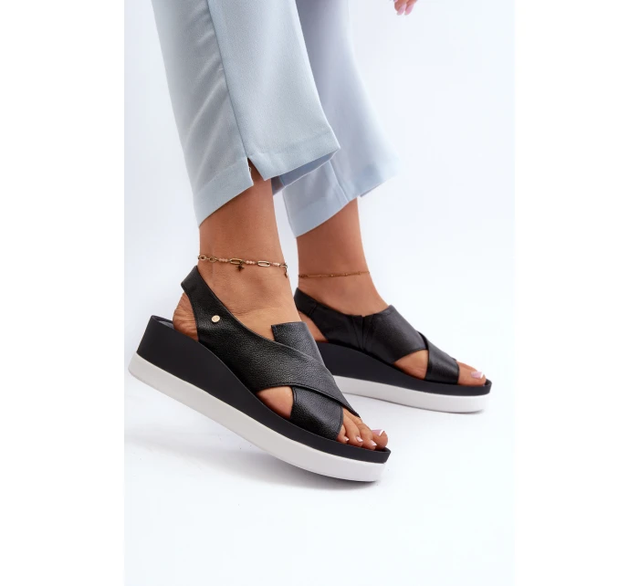 Zazoo 40256 Kožené sandály na klíně černé