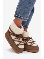 Dámské sněhule s podšívkou na zavazování tmavě béžové model 21757747 - Boto