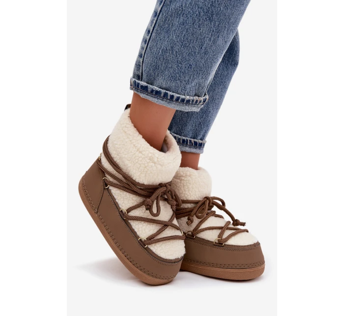 Dámské sněhule s podšívkou na zavazování tmavě béžové model 21757747 - Boto