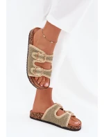 Dámské háčkované pantofle se zlatými přezkami – zelené Fenira