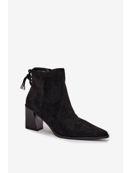 Dámské botky na podpatku s vázáním Halisse – černé Dámské botky na podpatku s vázáním Halisse – černé