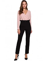 Kalhoty s vysokým pasem a páskem K008 - černé - Makadamia