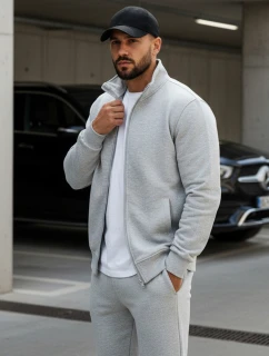 Pánská mikina na zip bez kapuce šedá BX4109