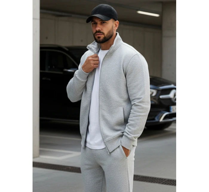 Pánská mikina na zip bez kapuce šedá BX4109