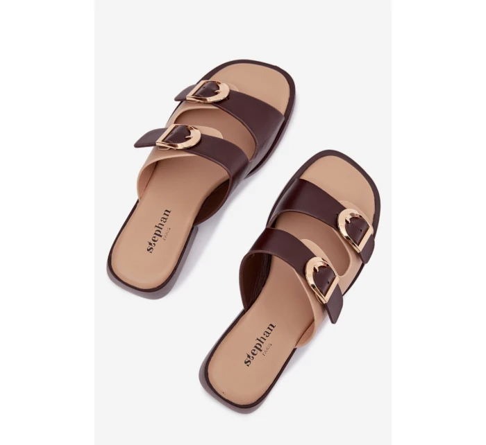 Dámské nazouváky se zlatými sponami béžovo-hnědé Danelle