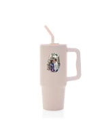 Personalizovaná termoska s barevným víčkem s květinovým ohraničením 