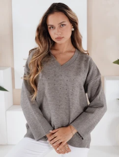 Dámský svetr s výstřihem do V šedý Dstreet model 21991008 - FashionStreet