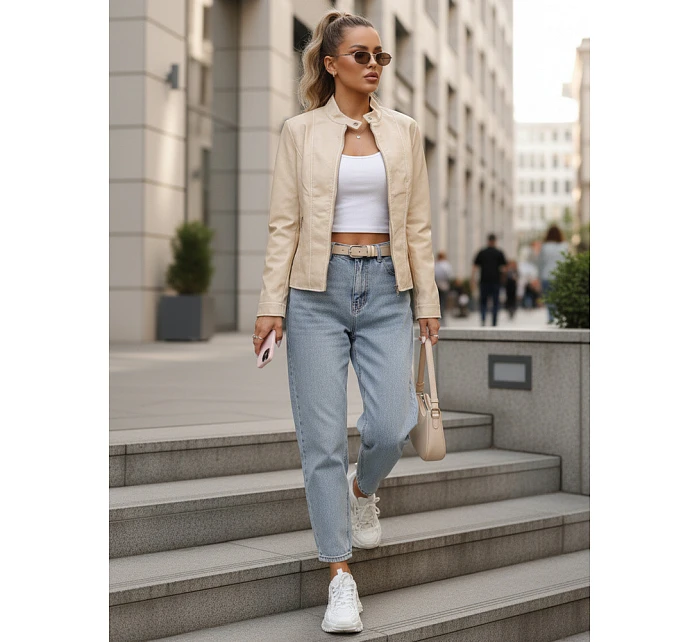 Dámská kožená bunda béžová FashionStreet TY5652