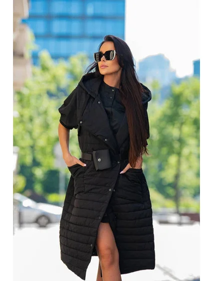 Dlouhá černá dámská prošívaná vesta model 15834490 - Ann Gissy