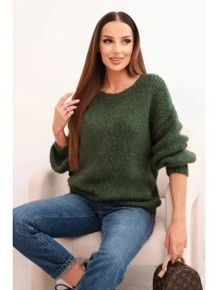 Dámský svetr z vlny s hrubým pletem a dlouhým rukávem, khaki