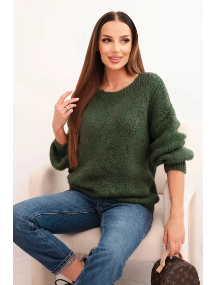 Dámský svetr z vlny s hrubým pletem a dlouhým rukávem, khaki Dámský svetr z vlny s hrubým pletem a dlouhým rukávem, khaki