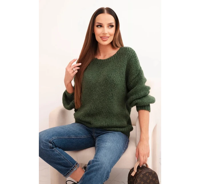 Dámský svetr z vlny s hrubým pletem a dlouhým rukávem, khaki Dámský svetr z vlny s hrubým pletem a dlouhým rukávem, khaki