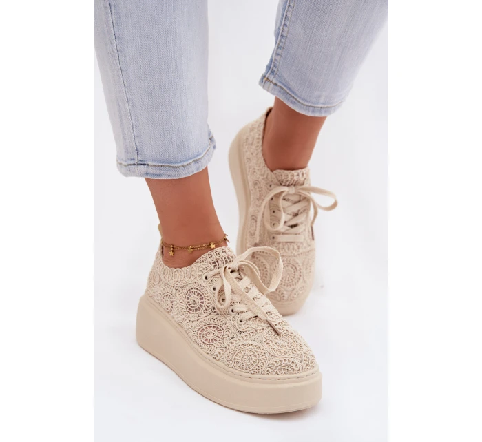 Spletané dámské tenisky na platformě Béžové Evalora Spletané dámské tenisky na platformě Béžové Evalora