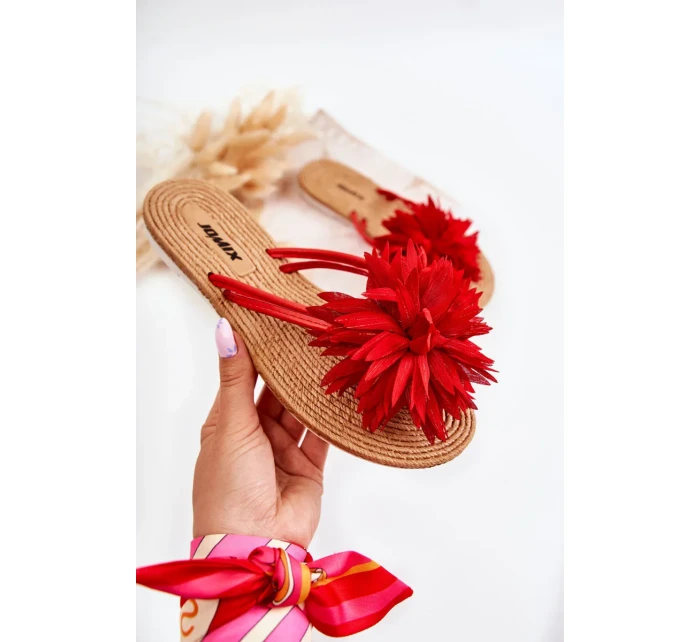 Dámské žabky s látkovým ornamentem Červené Eviana Dámské žabky s látkovým ornamentem Červené Eviana