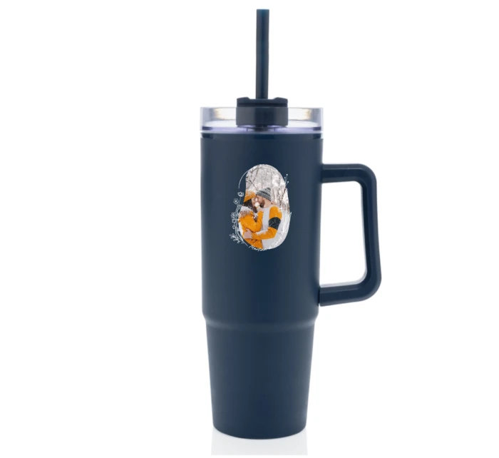 Personalizovaná termoska s průhledným víčkem s květinový ohraničením 