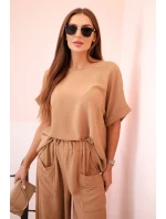 Komplet z viskózy halenka + kalhoty velbloud Komplet z viskózy halenka + kalhoty velbloud