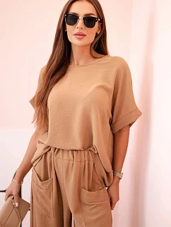 Komplet z viskózy halenka + kalhoty velbloud
