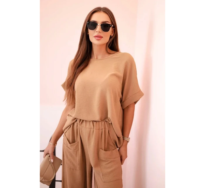 Komplet z viskózy halenka + kalhoty velbloud Komplet z viskózy halenka + kalhoty velbloud