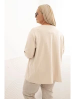 Dámská blůza Plus Size s bavlnou, kapsou a ohrnutým rukávem kiwi Dámská blůza Plus Size s bavlnou, kapsou a ohrnutým rukávem kiwi