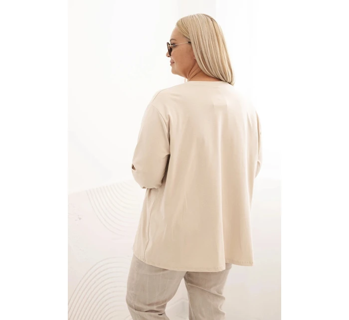 Dámská blůza Plus Size s bavlnou, kapsou a ohrnutým rukávem kiwi Dámská blůza Plus Size s bavlnou, kapsou a ohrnutým rukávem kiwi