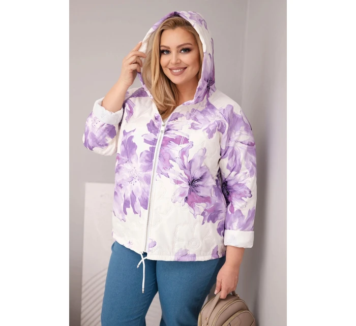 Dámská jarní bunda Plus Size s květinovým vzorem fialová