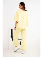 Dámský máslový komplet z viskózy mikina a široké kalhoty žlutý