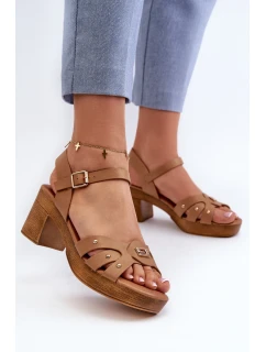 Dámské sandály na podpatku z eko kůže hnědé model 21657996 - EVENTO