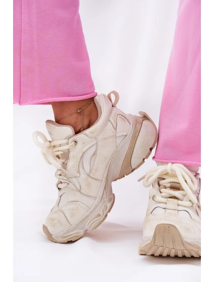 Dámské Kožené Tenisky GOE RR2N4037 Béžové Dámské Kožené Tenisky GOE RR2N4037 Béžové