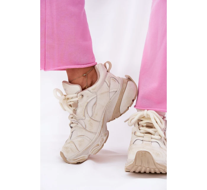 Dámské Kožené Tenisky GOE RR2N4037 Béžové Dámské Kožené Tenisky GOE RR2N4037 Béžové