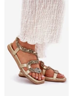 Dámské sandály se zdobením eko kůže  zlaté model 21693435 - Artiker