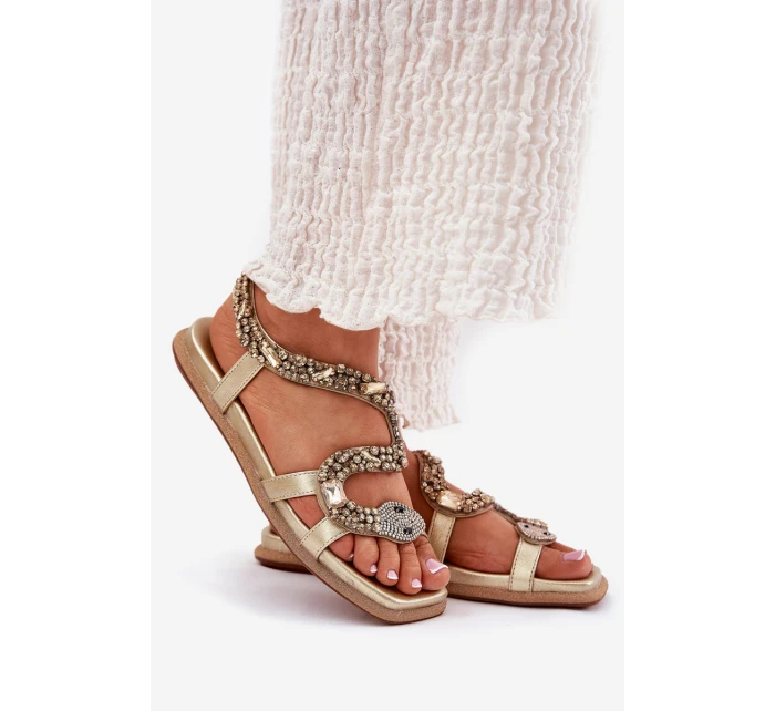 Dámské sandály se zdobením eko kůže  zlaté model 21693435 - Artiker