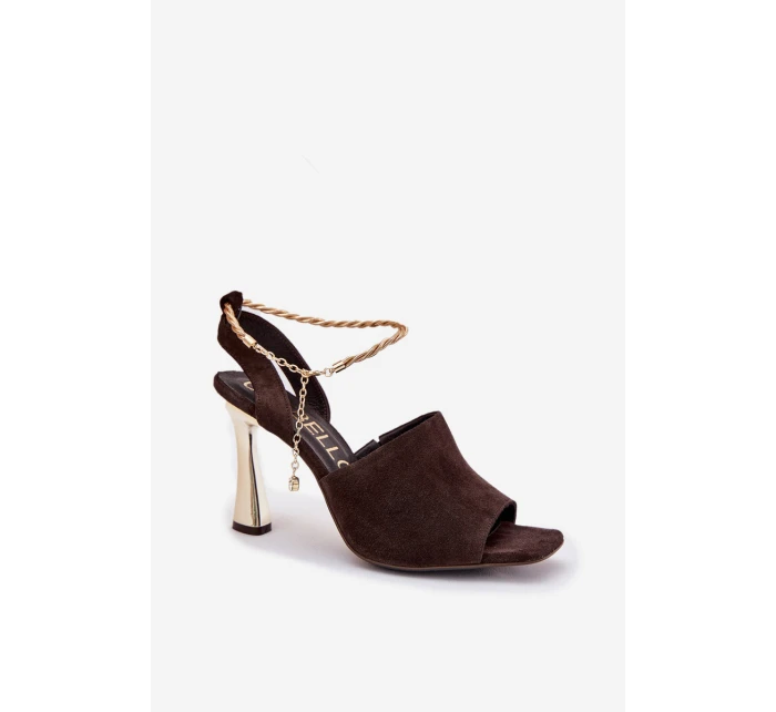 Semišové sandály na jehlovém podpatku se zdobeným náramkem CheBello 4440 čokoládové