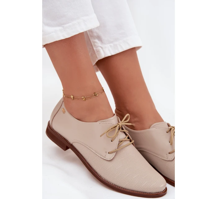 Dámské kožené elegantní šněrovací polobotky model 21707333 béžové - Zazoo