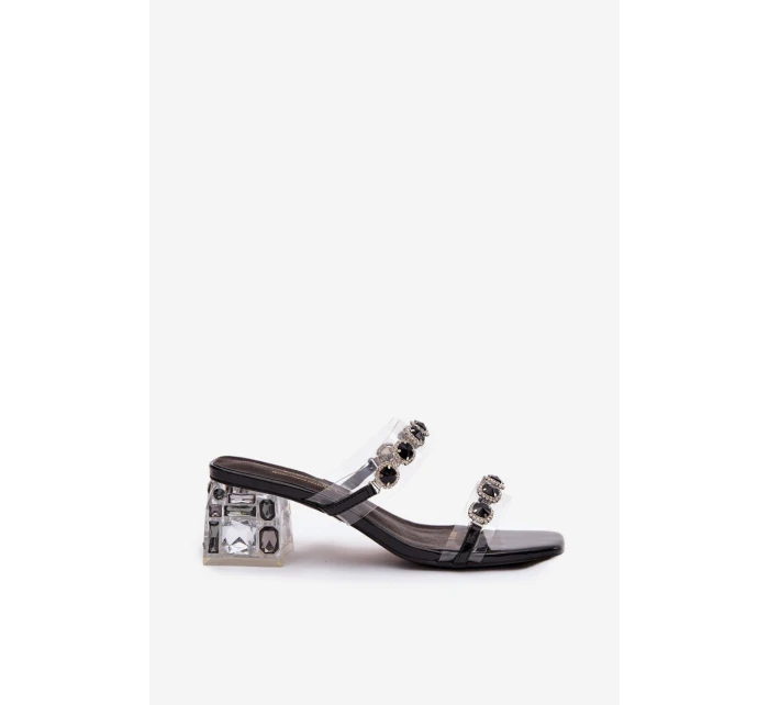 Dámské pantofle s krystaly D&A model 21900375 Černé - S.Barski Dámské pantofle s krystaly D&A model 21900375 Černé - S.Barski