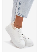Dámské tenisky na platformě z imitace kůže bílo-bežové Calinae