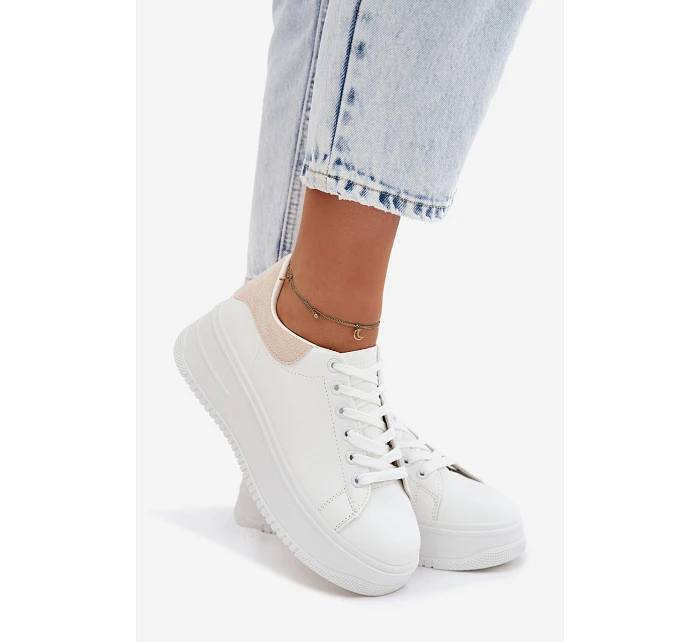 Dámské tenisky na platformě z imitace kůže bílo-bežové Calinae