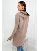 Dámská delší mikina s ozdobnou stuhou 9320 Béžová - K-Fashion Dámská delší mikina s ozdobnou stuhou 9320 Béžová - K-Fashion